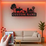 Cartel de metal LED con escena de granja personalizada, regalo para agricultores, decoración rústica para el hogar
