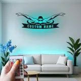 Panneau en métal LED pour nageur personnalisé | Cadeau pour équipe de natation | Silhouette d'athlète éclairée | Décor pour entraîneur de natation