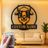 Insegna in metallo LED personalizzata con bisonte - Regalo rustico per lui - Decorazione per man cave o cabin