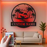 Décoration murale en métal personnalisée avec scène océanique et rétroéclairage LED - Cadeau pour amoureux de la plage, décor tropical pour le salon