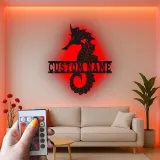 Cartel de metal personalizado de caballito de mar | Arte mural de luz LED personalizada | Decoración náutica para casa de playa | Regalo para hogar costero