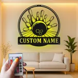 Insegna in metallo LED personalizzata con birilli e palla da bowling - Regalo per appassionati di bowling e decorazione per sala giochi