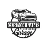 Letrero de garaje con coche muscle personalizado | Arte mural LED de metal personalizado | Regalo para amante de los coches y decoración de sala de juegos