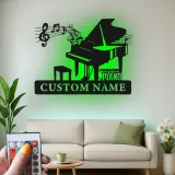 Cartel de metal de piano de cola personalizado con LED | Cartel de sala de música personalizado | Regalo para músico | Silueta de piano de cola