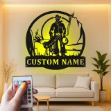 Cartel de metal personalizado con luz LED de vaquero y perro, regalo western para él, decoración rústica para el salón