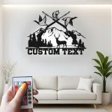Custom Hunting Scene Metal Wall Art | Personalized LED Sign with Deer & Ducks | Rustic Cabin Decor Gift for Hunter