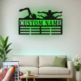 Custom Swimmer LED Medal Hanger | Personalized Metal Wall Art | Swim Team Gift | Athletic Display Decor