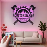 Custom Lumberjack Axe Metal Sign with LED | Personalized Forest Wall Art | Rustic Cabin & Man Cave Decor