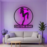 Custom Kickboxer Led Light Metal Wall Art Personalized Gift for Martial Arts Enthusiasts Gym or Home Decor