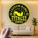 Panneau de salle de sport personnalisé | Décoration murale LED en métal pour centre de fitness | Cadeau de décor sur mesure pour propriétaire de salle