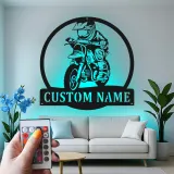 Custom Motocross Rider Led Light Metal Wall Art Personalized Gift for Dirt Bike Enthusiasts Garage or Man Cave Decor 4