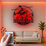 Custom Helicopter Metal Sign with LED | Personalized Pilot Gift | Aviation Wall Art for Office & Man Cave