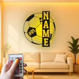 Cartel de metal personalizado de fútbol | Arte mural de metal LED | Número de jugador personalizado | Decoración de habitación de niño y regalo para atleta