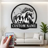 Insegna LED personalizzata con cavallo | Arte in metallo personalizzata | Decorazione rustica per amanti dell'equitazione