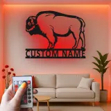 Custom Bison Led Light Metal Wall Art Personalized Wildlife Gift for Nature Lovers Rustic Home Decor