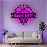 Cartel de metal personalizado de aro de baloncesto con luz LED, regalo deportivo personalizado para atletas, decoración para sala de juegos 1