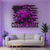 Insegna in metallo LED personalizzata con aquila e bandiera americana - Regalo patriottico per veterani, decorazione per man cave o ufficio