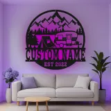 Cartel de metal LED con camper y tienda personalizado, regalo de aventura al aire libre para decoración de cabaña o RV