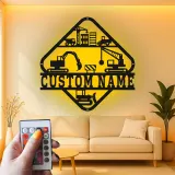 Décoration murale en métal LED de chantier personnalisée, cadeau unique pour les bâtisseurs, décoration de bureau pour les passionnés de construction