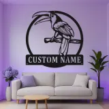 Toucan Metall-Wandkunst mit LED-Licht | Personalisierbares tropisches Vogelschild für Patio & Garten Dekor | Geschenk für Vogel-Liebhaber