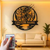 Panneau LED Personnalisé Hippocampe avec Trident | Art Murale en Métal pour Maison de Plage | Décor Nautique Personnalisé