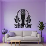 Custom Podcast Mic Sign | Personalized LED Metal Wall Art | Studio Decor for Podcaster & Musician Gift