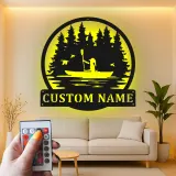 Insegna in metallo personalizzata per kayakista | Insegna LED con scena lacustre personalizzata | Regalo per amanti dell'outdoor | Decorazione per cabin e case al lago
