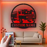 Cartel de camión de bomberos personalizado | Arte metálico LED para decoración de estación de bomberos | Regalo personalizado para bombero