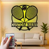 Cartel de metal LED de raquetas de tenis personalizado, regalo para amantes del tenis, decoración de sala de juegos