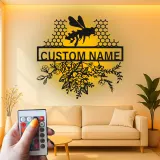 Décoration murale en métal personnalisée Abeille et Rayons de miel avec rétroéclairage pour les amoureux de la nature