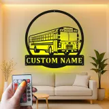 Cartel de metal LED personalizado de autobús escolar | Regalo personalizado para conductor de autobús | Decoración mural retro de transporte | Decoración de garaje iluminada