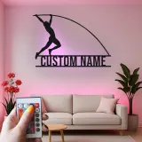 Letrero LED personalizado de salto con pértiga | Arte mural de metal de atletismo | Decoración de nombre personalizado para atletas | Regalo deportivo para entrenadores