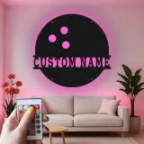 Insegna in metallo personalizzata con luce LED per palline da bowling, regalo personalizzato per appassionati di bowling, decorazione per sala giochi