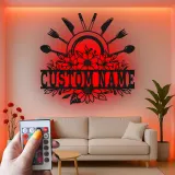 Plaque de cuisine personnalisée | Décoration murale en métal LED avec fleurs | Décor sur mesure avec ustensiles de chef | Cadeau pour maman pour restaurant et maison