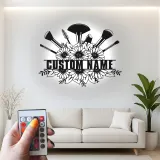 Panneau maquilleuse sur mesure | Décoration murale florale LED en métal | Décor personnalisé pour salon de beauté | Logo coiffeuse