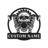 Cartel LED de Calavera y Hachas Personalizado | Decoración Gótica para Cueva de Hombres | Arte de Horror Personalizado | Regalo de Garaje para Él