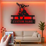 Letrero de metal LED de cabra personalizado | Decoración farmhouse personalizada | Arte mural rústico de granja para agricultores