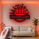 Cartel de metal personalizado con luz LED de herramientas de construcción, regalo personalizado para la decoración de talleres o garajes