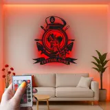 Insegna in metallo Nautica Sirena con LED | Arte murale personalizzata Ancora e timone | Regalo per amante del mare per capitano di barca o man cave
