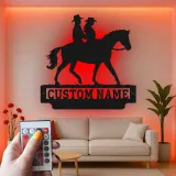 Custom Couple Horseback Riding Sign | LED Metal Wall Art for Home | Personalized Western Decor Gift for Equestrians