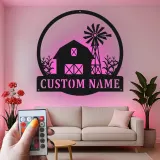 Custom Farmhouse Barn Led Light Metal Wall Art Personalized Gift for Farmers Rustic Home Decor
