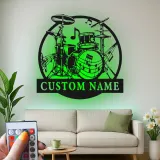 Insegna in metallo LED a forma di set di tamburi personalizzata Regalo per musicisti Decorazione per sala musica per batteristi