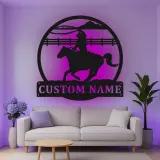 Custom Cowboy Rodeo Led Light Metal Wall Art Personalized Western Gift for Him Ranch Living Room Decor