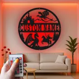 Insegna in metallo LED Drago e Castello Regalo Fantasia per Decorazione Camera Bambini per Amanti dell'Avventura