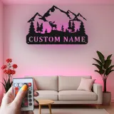 Cartel de metal con alce personalizado con LED | Decoración mural de montaña personalizada | Decoración rústica para cabaña y regalo para amantes del aire libre