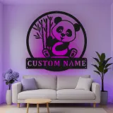 Custom Panda Led Light Metal Wall Art Personalized Nursery Gift Kids Room Animal Decor