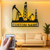 Oil Rig LED Metal Wall Art | Custom Oilfield Name Sign for Office | Industrial Drilling Decor Gift for Engineer