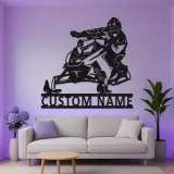 Arte da Parete in Metallo LED per Motoslitta Personalizzata | Insegna con Nome per Piloti per Man Cave | Regalo Decorativo per Sport Invernali