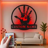 Zombie Handprint LED Metal Sign | Personalized Horror Decor | Custom Name Wall Art for Halloween & Haunted House Events