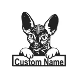 Insegna Personalizzata per Gatto Sphynx | Arte in Metallo LED da Parete Personalizzata | Regalo per Amanti dei Gatti Senza Pelo | Decorazione Moderna per Casa e Clinica Veterinaria